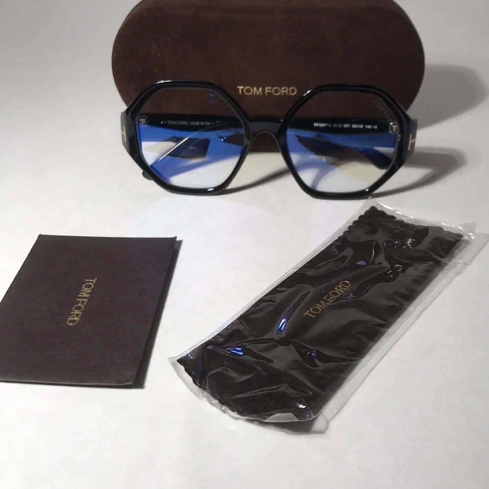 New Authentic Tom Ford TF5967-B ECO Women's Black Geometric Frame Glasses